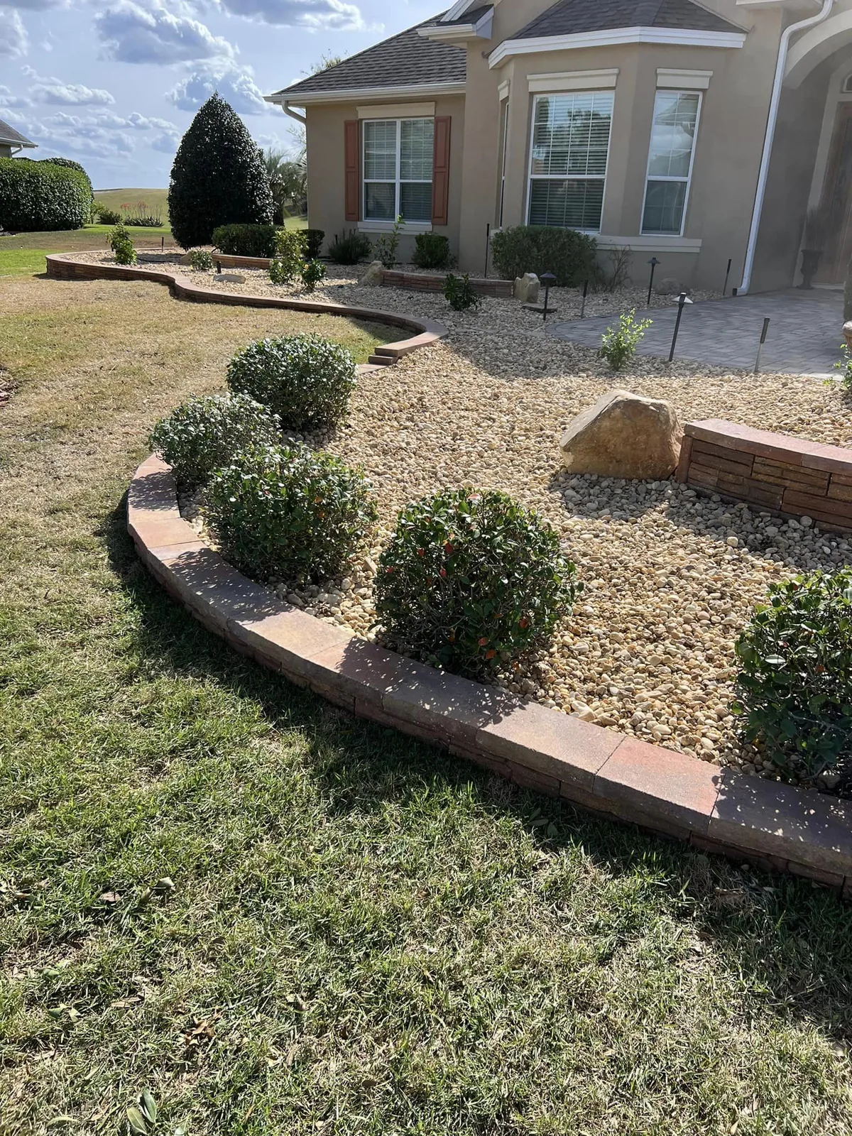 Front yard rock beds