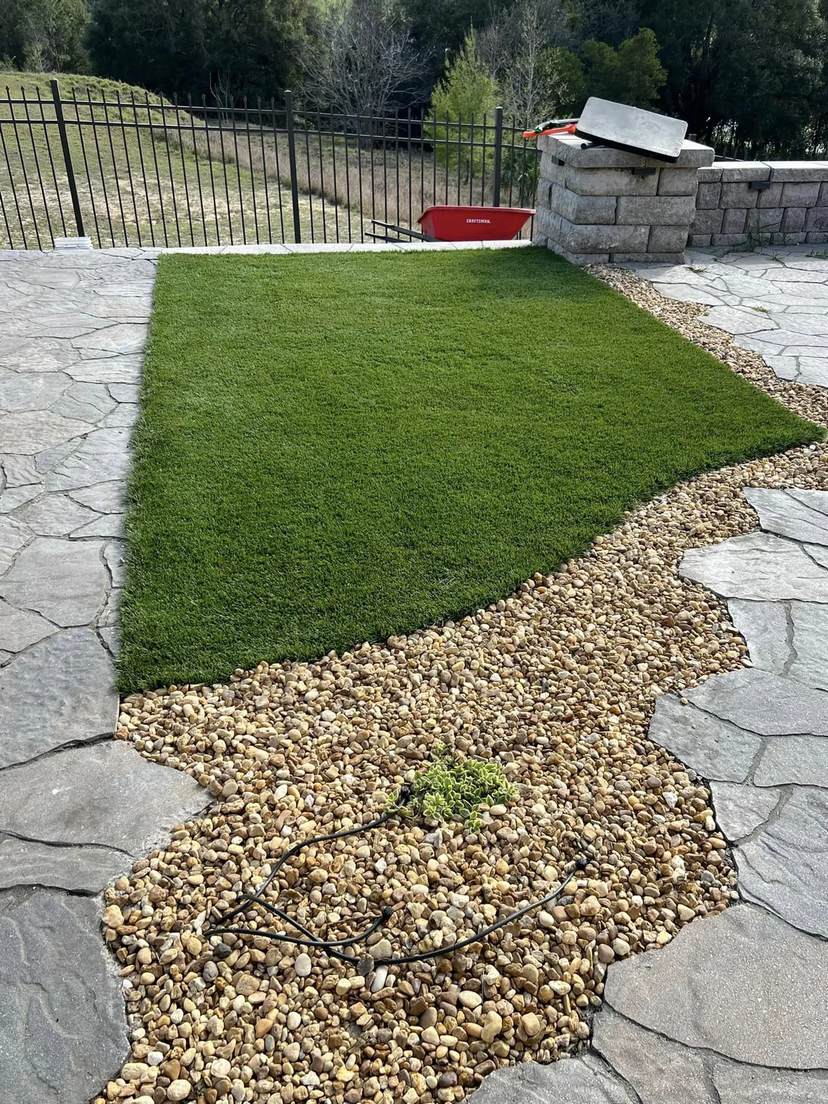 Turf, river rock & flagstone